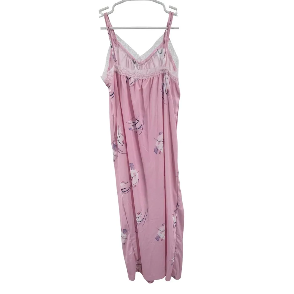 Odyssey by Avon Pink floral Lace Trim slip nightie and matching Robe S vintage - Image 2