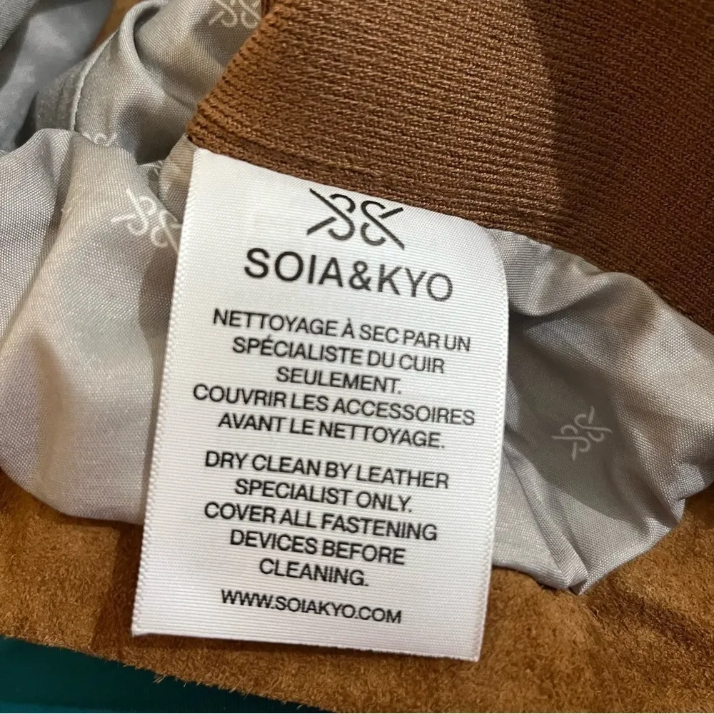 Soia & Kyo Suede Leather Jacket Full Zip Ribbed Panels Brown M - Image 6