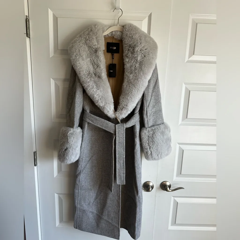 Maje Galaxyru Double‎ Faced Coat with Gray Fur- NWT size medium - Image 5