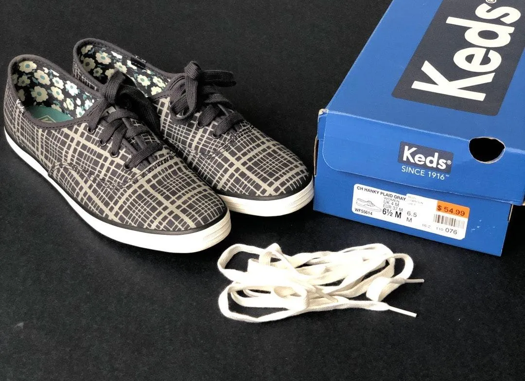 EUC  Women's Champion Hanky Plaid Fashion Sneaker Drizzle Gray Twill Size 6.5 - Image 2