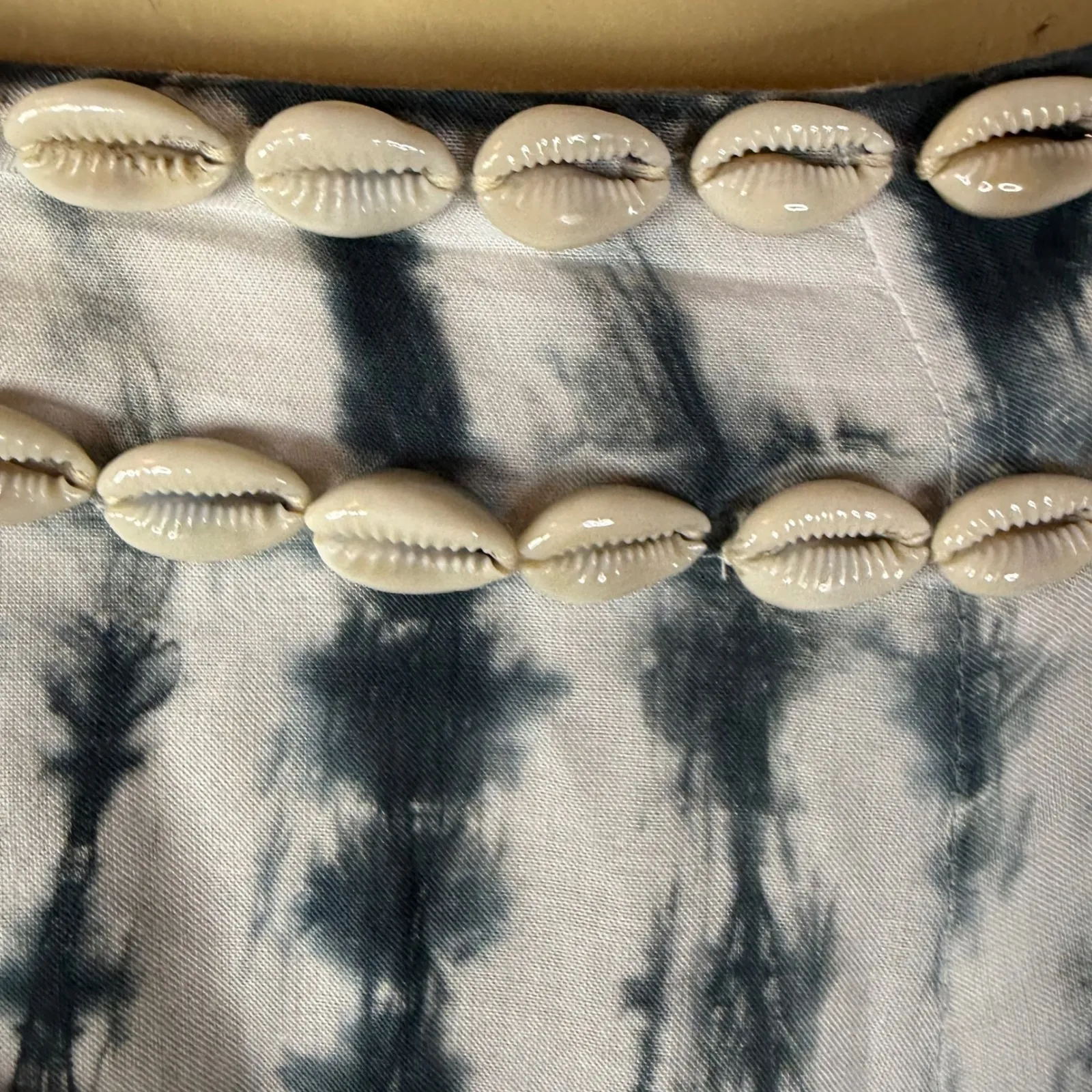 Skemo Beach Pants Tie Dye Boho Cowrie Shells Beaded Drawstring Womens‎ Medium Gray - Image 2