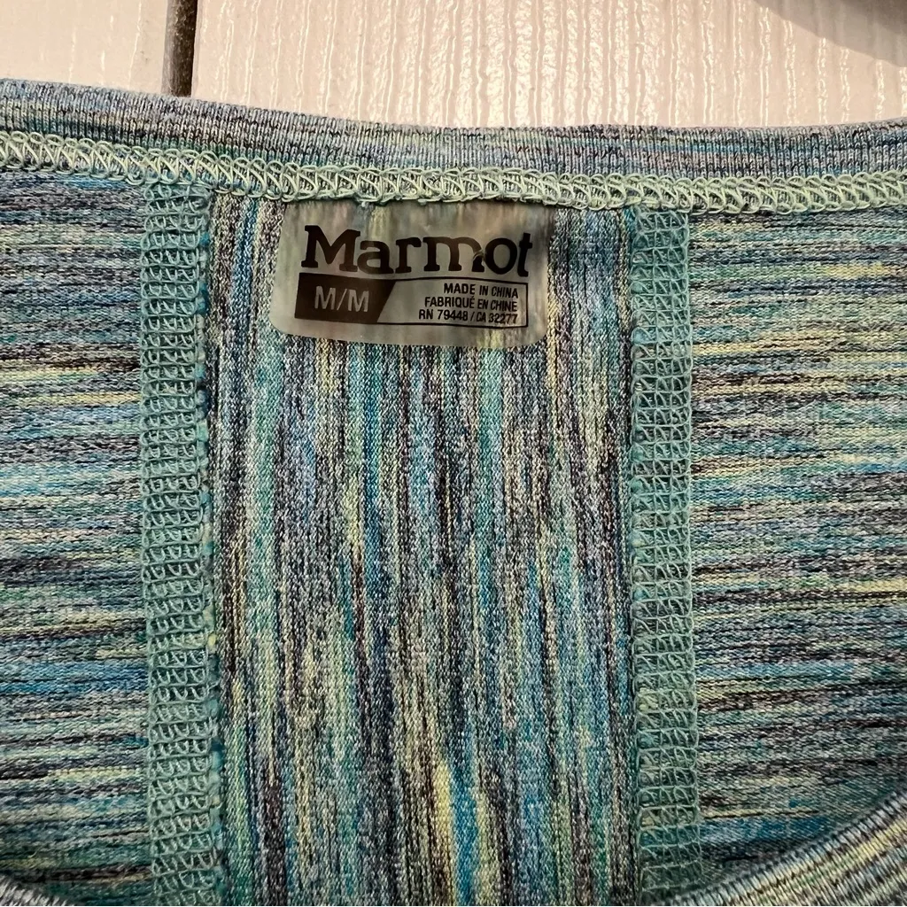 Marmot Striped Long Sleeve Tee Green Blue Womens Size Medium Hiking Outdoors - Image 5