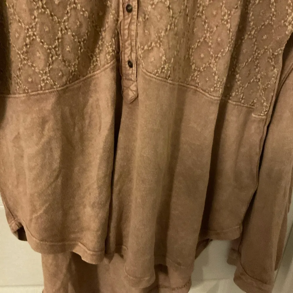 Free People Free Spirit Henley Top Embroidered Hi Low Button Oversized Tunic s - Image 7