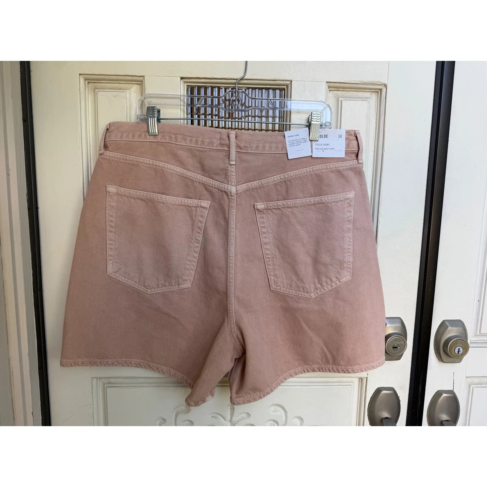 AGOLDE Stella Denim High Rise Baggy Shorts in Pink Salt Pale Pink‎ Size 34 - Image 4