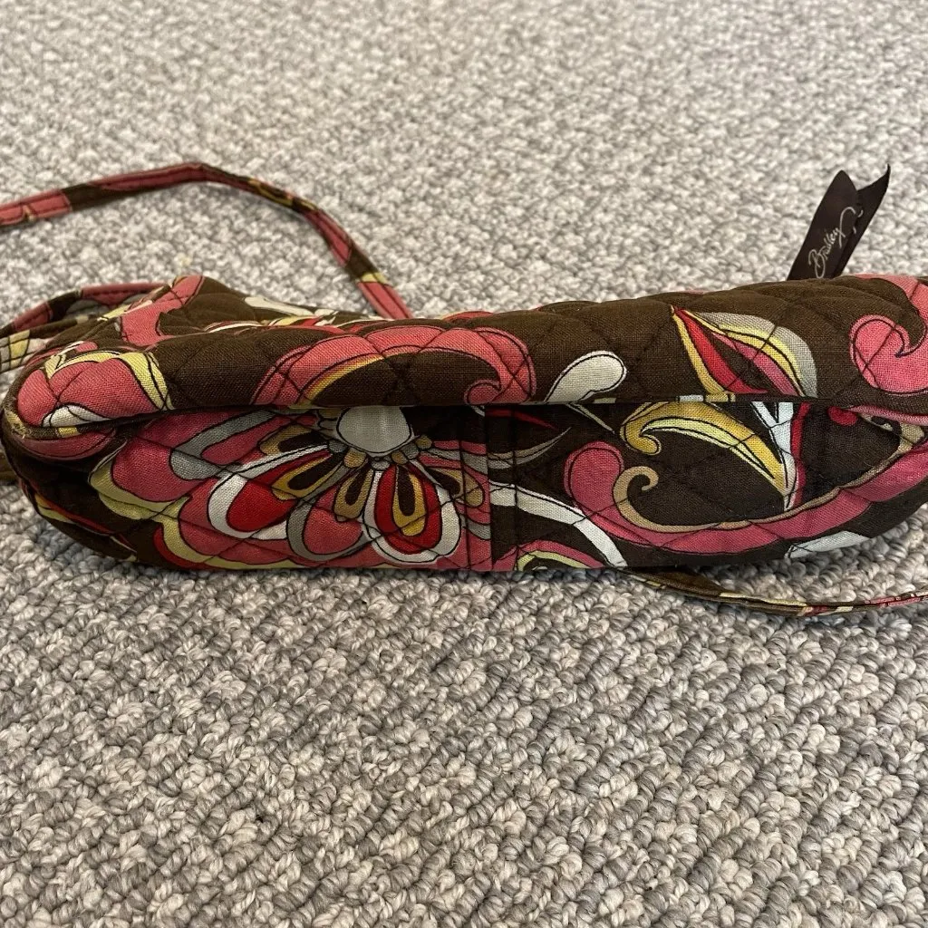 Vera Bradley Purse Mini Crossbody Bag Puccini Dainty Brown Pink Floral Quilted - Image 3