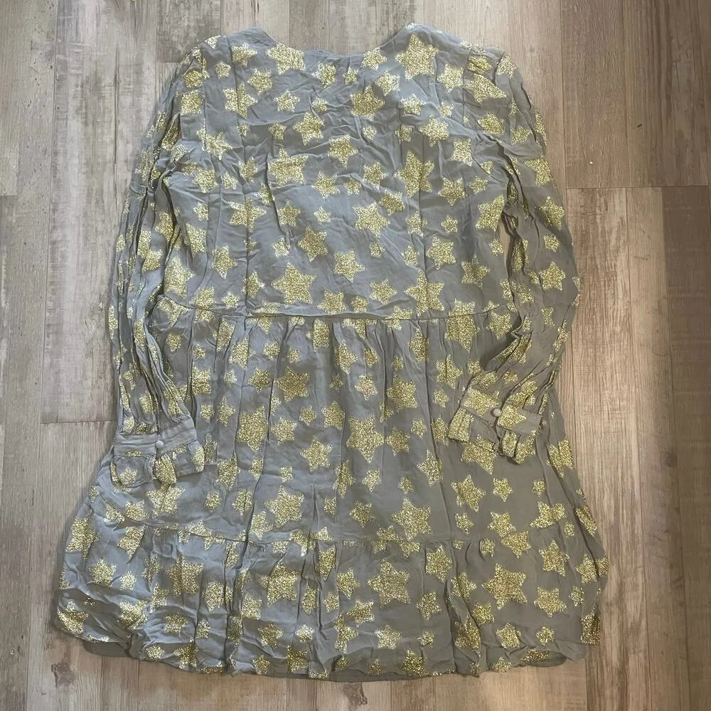 Loft Shimmer Gold Star Tiered Mini Dress | Size Medium - Image 14