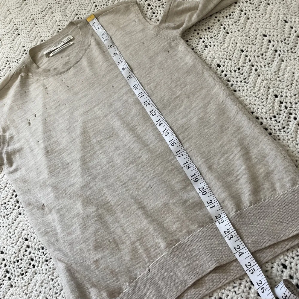 AllSaints 100% Merino Wool Elion Sweater Cold Shoulder Distressed Oatmeal (XS) - Image 5