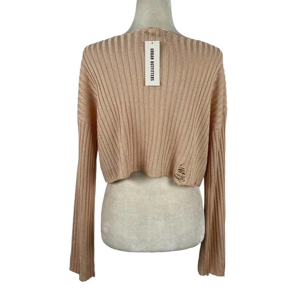 New Urban Outfitters Distressed Crop Top Bell Sleeves relaxed boho Knit Sweater - Image 7