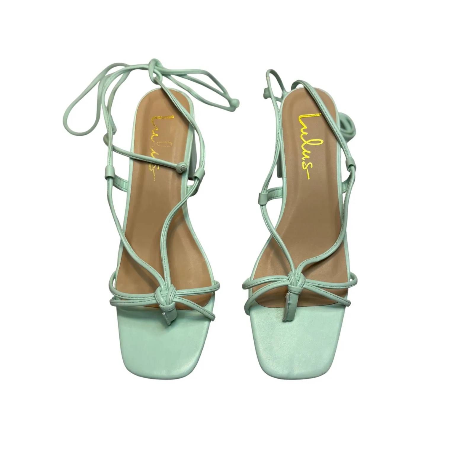 Lulus Zayne NEW Mint Green Sandals Square Toe Lace Up Block Heel Women's Size 8 - Image 2