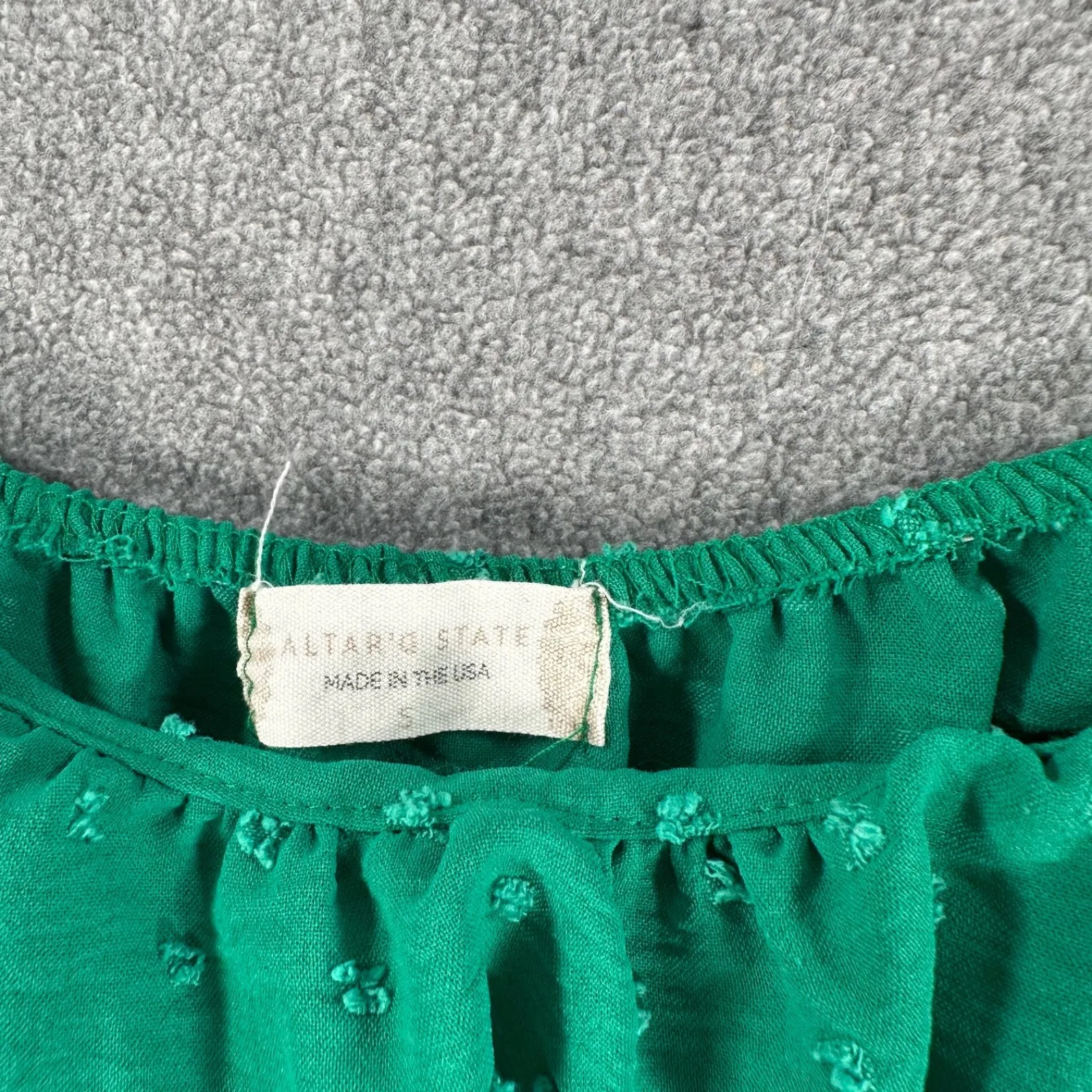 Altar'd State Green Swiss Dot Mini Dress Size Small Tie Back Puff Sleeve Tiered - Image 3