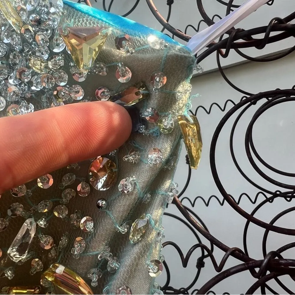 Terani Couture Strapless Prom Dress Blue Silver Embellish flowy chiffon skirt 4 - Image 9