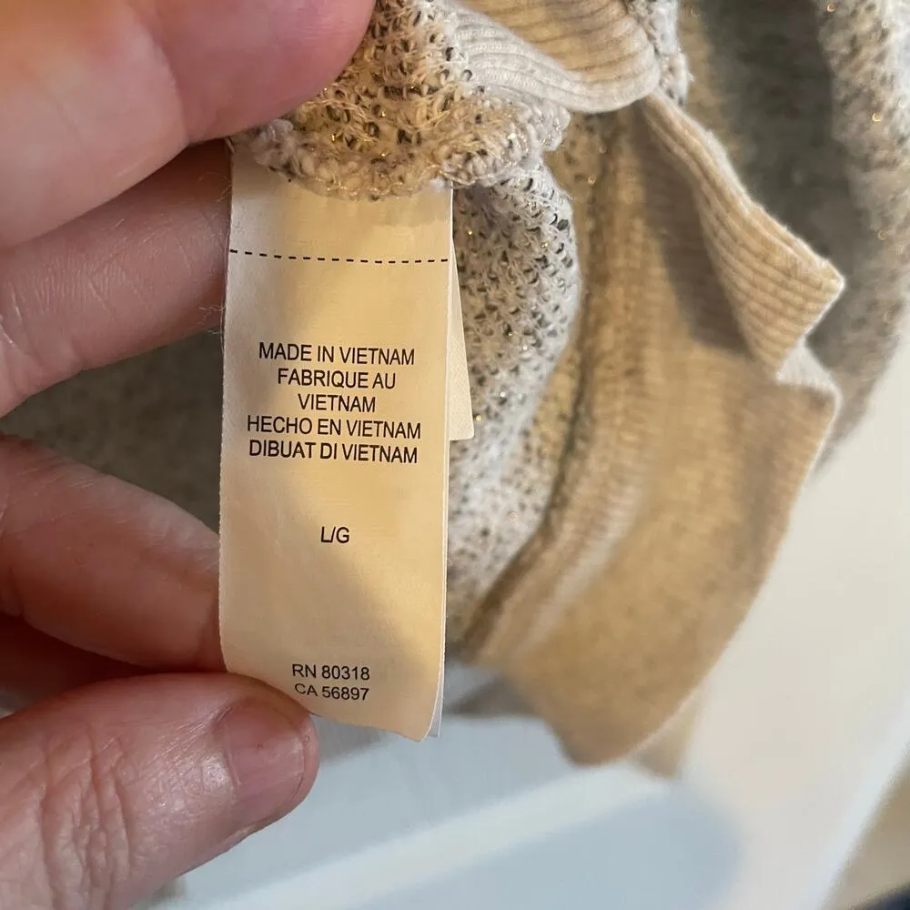 Lucky Lotus Sweater Beige metallic Knit Pullover Embellished Studded Ladies Sz L Gold Size L - Image 13