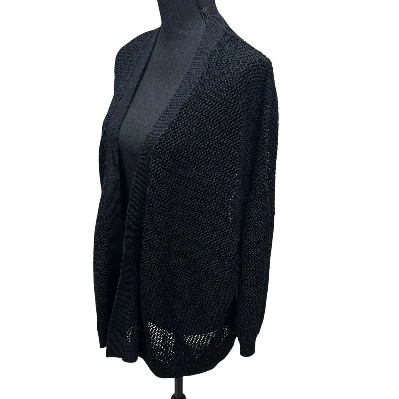 Nordstrom Cardigan Womens Plus Size 3XL Beach Open Front Open Knit Sweater Black - Image 2
