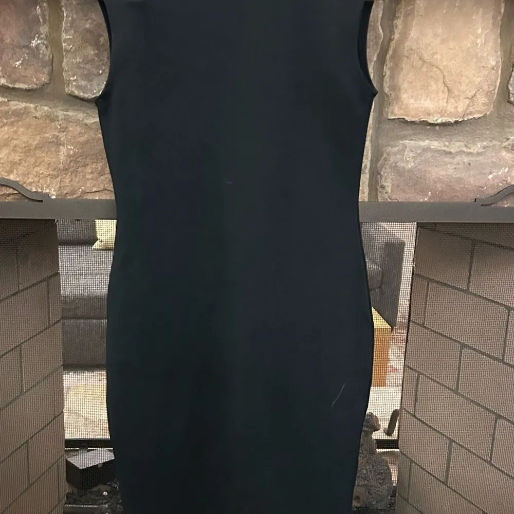 Dress Black Plunge Neck Sheath Midi Dress Tracy Nicole SMALL - Image 3