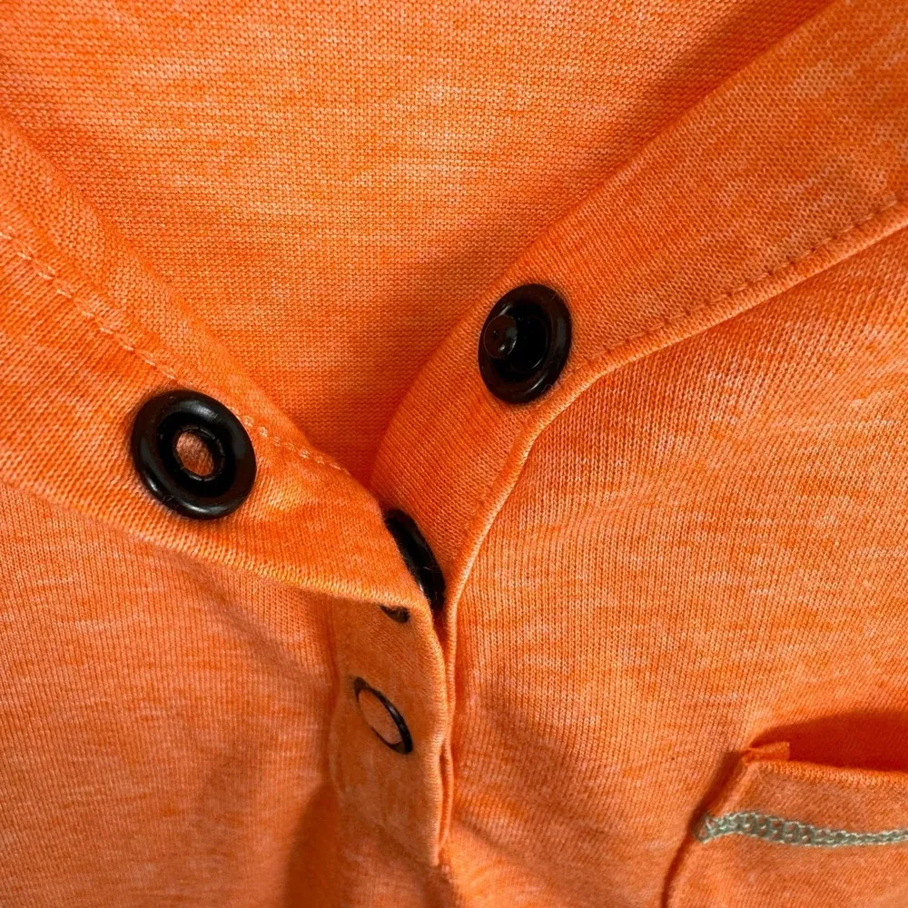 Cabela's Orange Short Sleeve V-Neck 1/4 Snap Cuffed Sleeve Lightweight T-Shirt L - Image 4