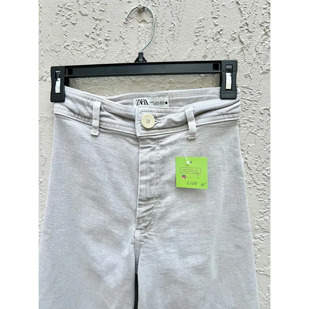 Zara High Rise Trim Hem The Marine Straight Leg Jeans Denim Cream Women's US 0 - Image 3