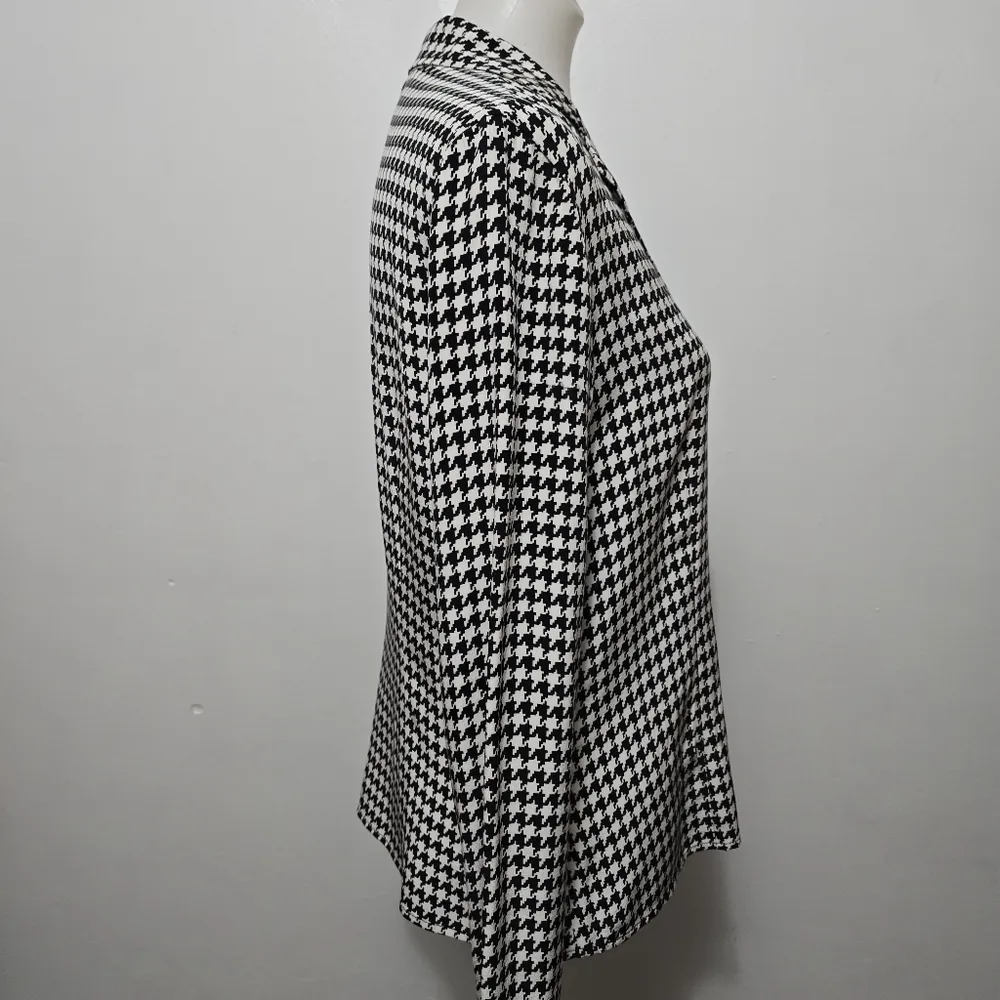 Vintage Casual Corner 90s Black & White Houndstooth Silk Button Down Size 10 - Image 3