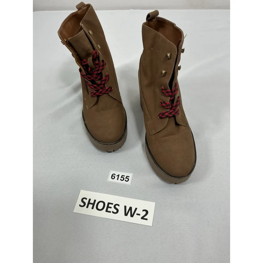 Womans Chunky Ankle Boots Brown 8 Laceup Block Heel - Image 3