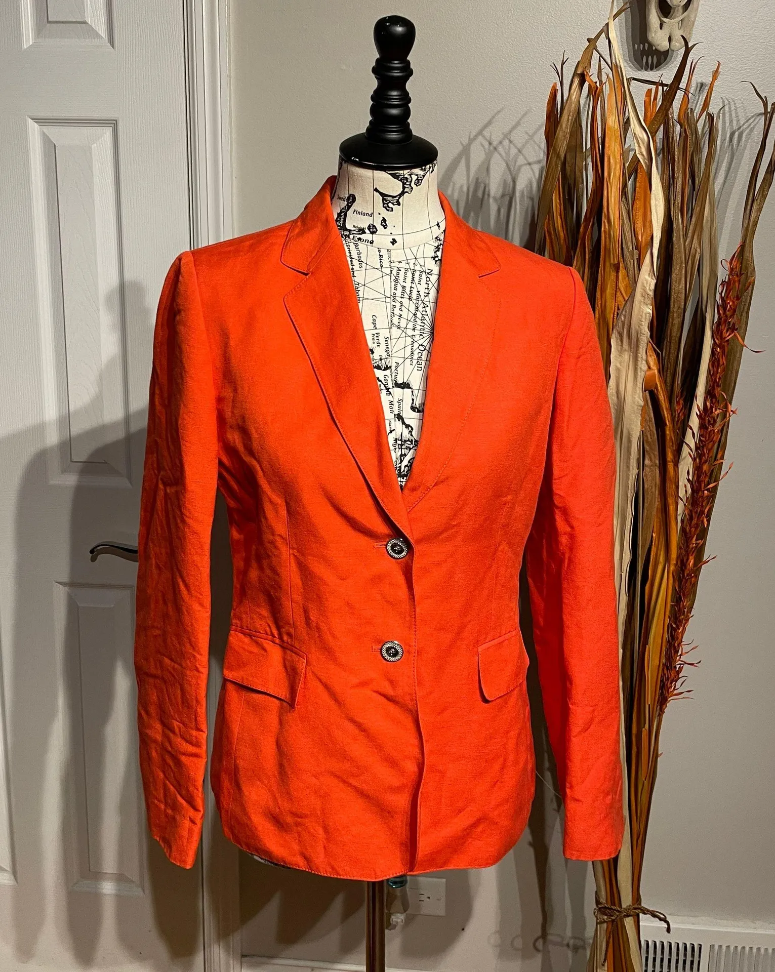 Arthur S. Levine Linen Vintage Two Button Bright Neon Preppy Work Fit Flare Tomboy Summer Fall - Image 2