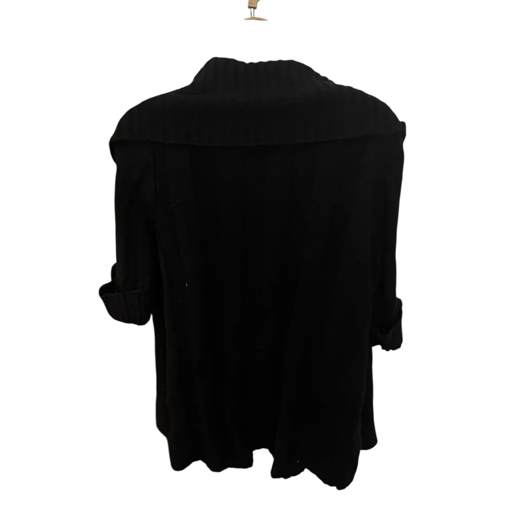 Love by Design Black Ribbed Knit Shawl Collar Cardigan Short Sleeve XL - Image 2
