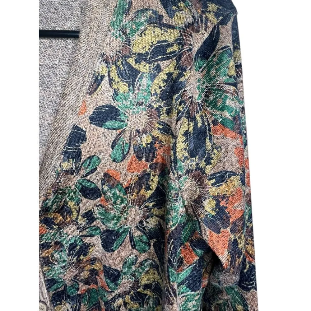 Grecerelle Floral Pattern Half Button Up Cardigan Sweater With Pockets Brown Size L - Image 2