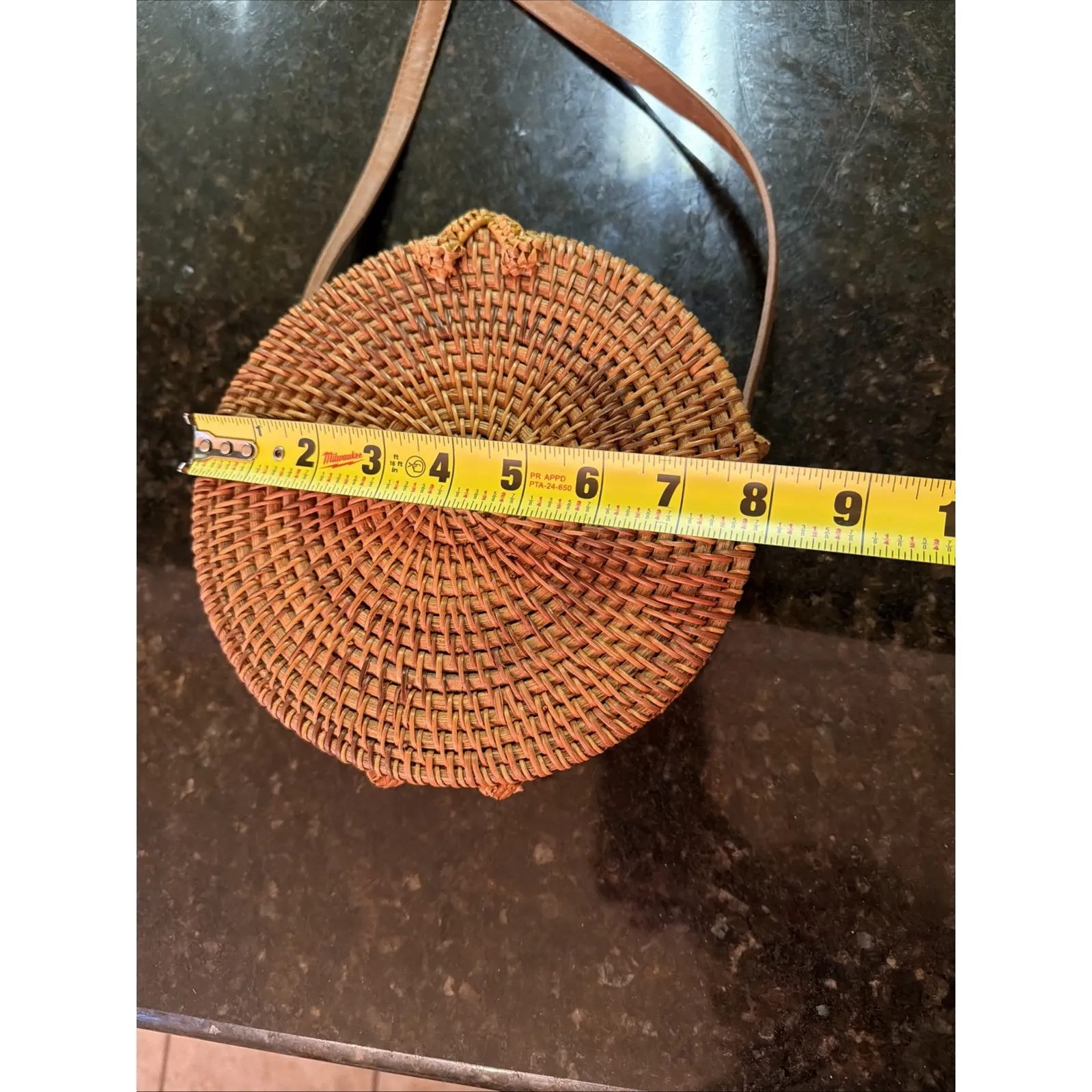 Straw Studios Hand Woven Rattan Round Shoulder Bag Crossbody Purse Boho Hippie - Image 3