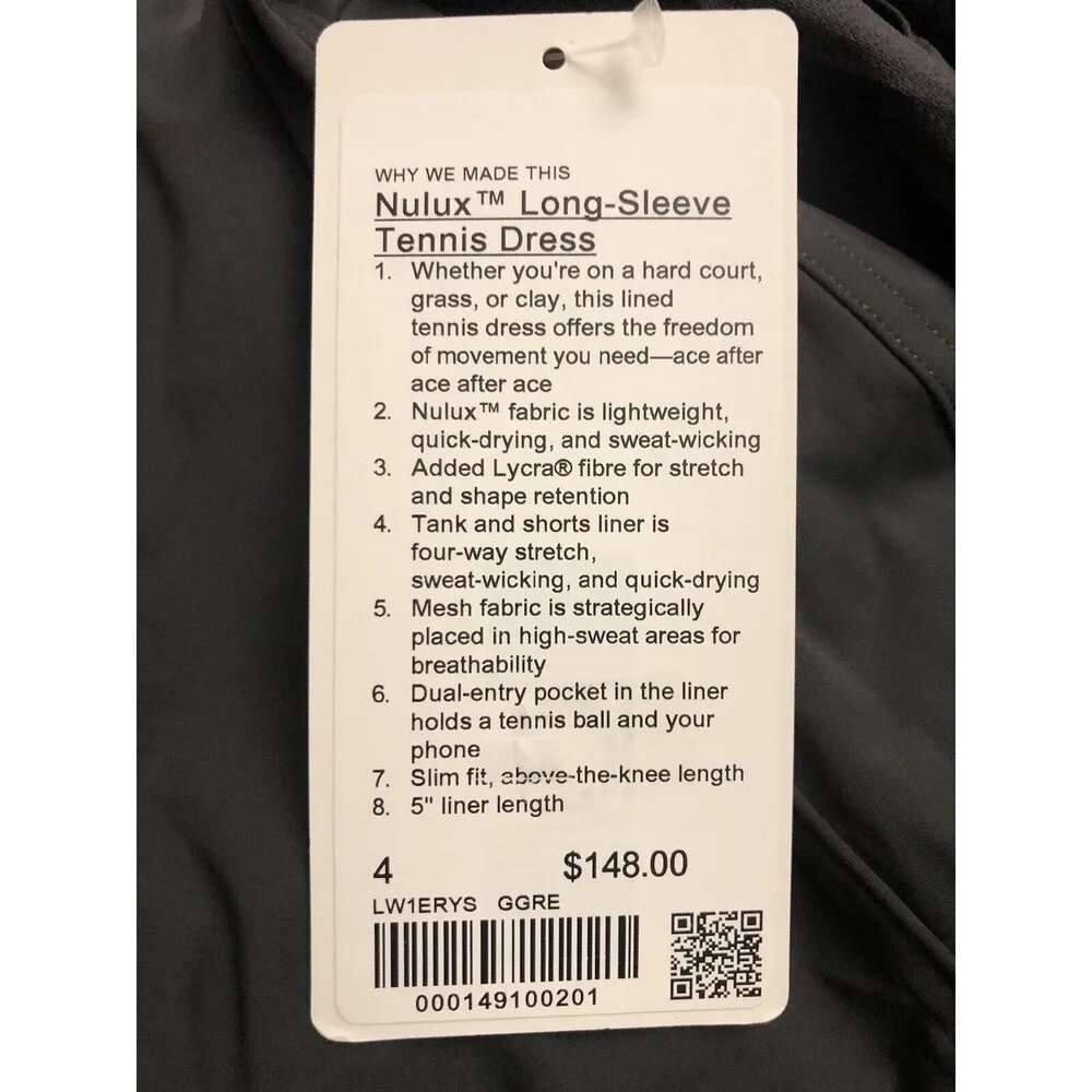 Lululemon Nulux Long Sleeve Tennis Dress Size 4 Graphite Gray GGRE New - Image 3