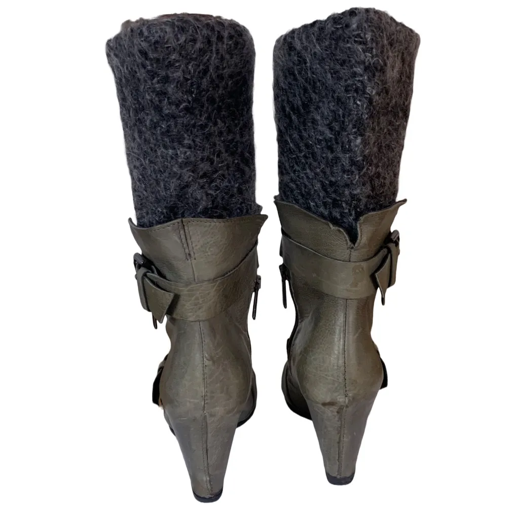 LATITUDE FEMME (ANTHROPOLOGIE) GRAY LEATHER WITH WOOL SOCK WEDGE HEEL BOOTS (36) - Image 8