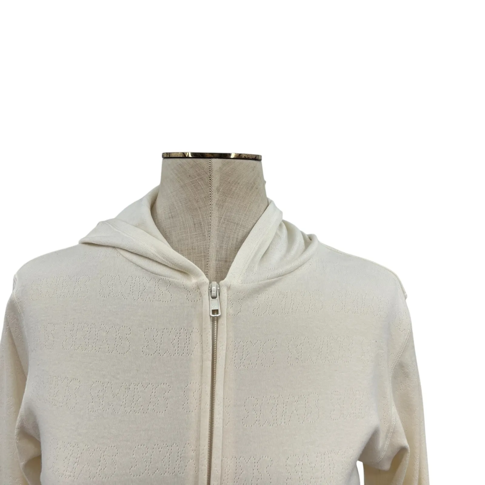 Skims Logo Pointelle Zip Up Hoodie Ivory Cream Size Small - Image 5