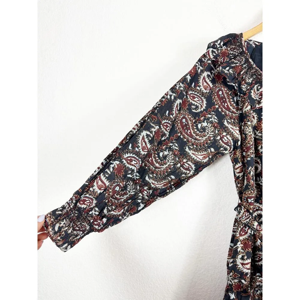 Cleobella Carolyn Split-Neck Paisley Ruffle Mini Dress Small Ruffle Long Sleeve - Image 10