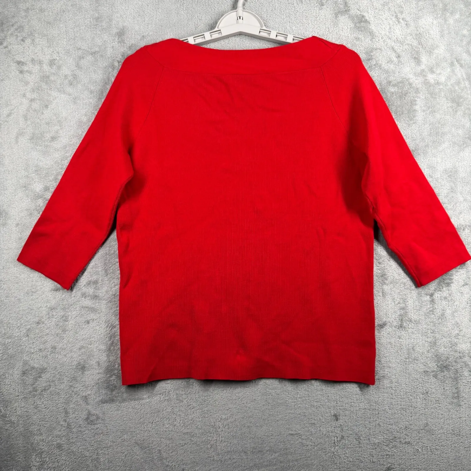 Sweaterworks XL Red Silk Blend Knit Sweater Top Asymmetric Collar Chic Casual - Image 3
