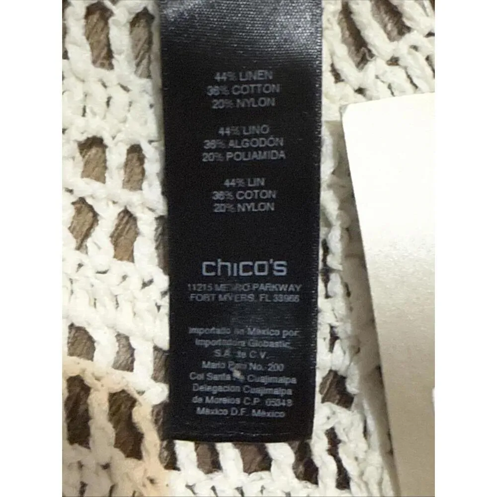 Chicos Beach Boho Quiet Luxury Minimalist Casual Crochet Linen Blend Kimono New - Image 8