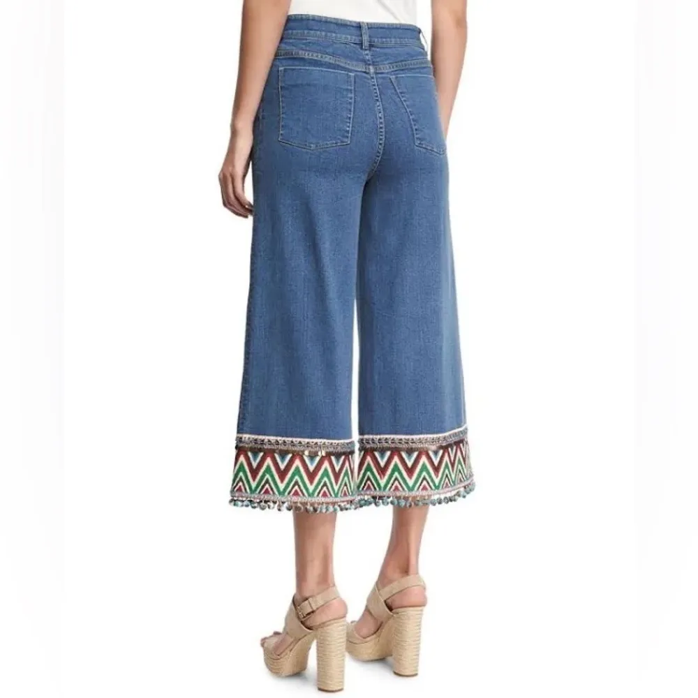 Alice + Olivia Beta Pom Pom High Waist Wide Leg Cropped Jeans Size 28 - Image 4