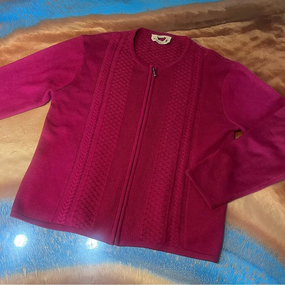 Vintage Smartwool Merino Wool Red Knit full zip Cardigan Sweater large - Image 9