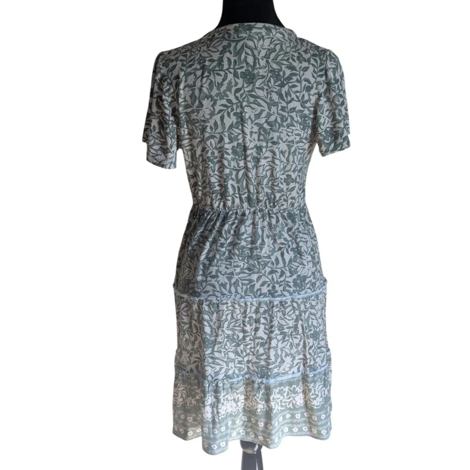 Lucky Brand Sage Green Floral Tiered Flutter Sleeve Midi Dress Boho Chic - Image 9