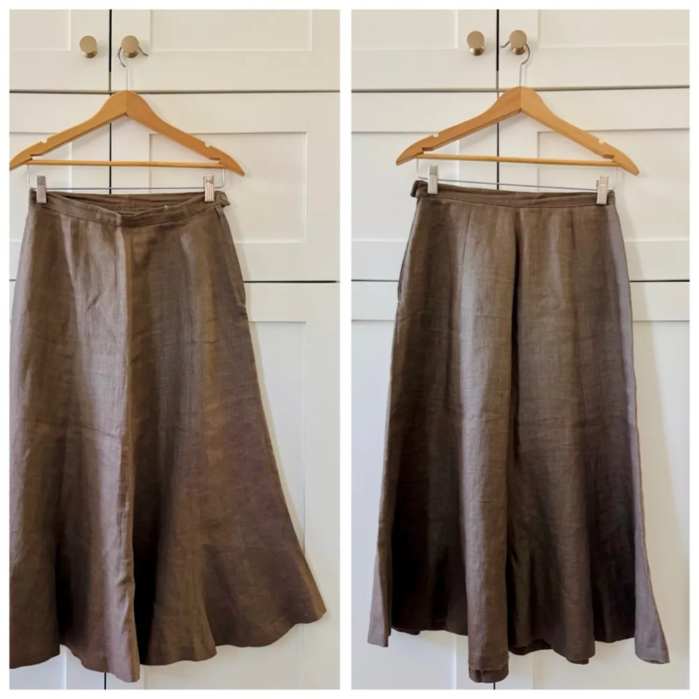 Vintage Robyn Meredith Taupe Tan Rustic Butchers Linen Knit Flutter Skirt, sz. M Brown Size M - Image 5