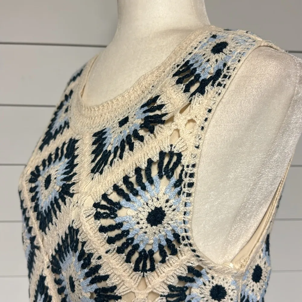Kings Road Granny Square Crochet Sleeveless Shift Dress Blue Size undefined - Image 5