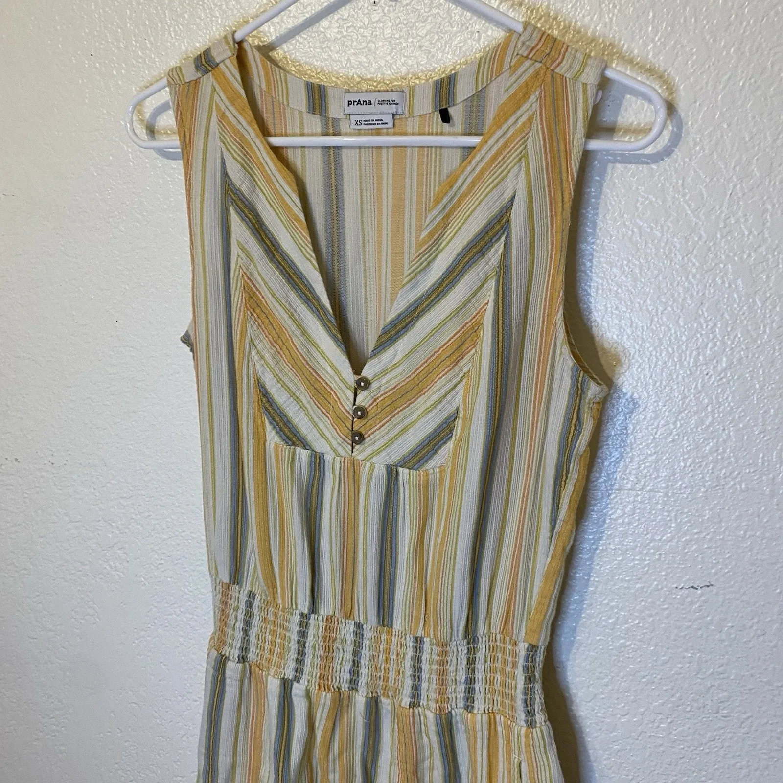 PrAna California Dreaming Ruffle Striped Maxi Dress In Golden Hour Yellow XS - Image 2