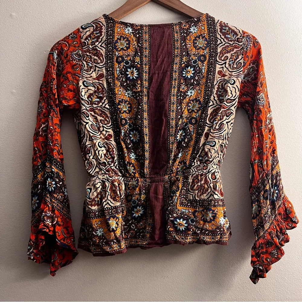 Free People Rosalie Wrap Top long sleeve asymmetric indie hippie festival floral - Image 3