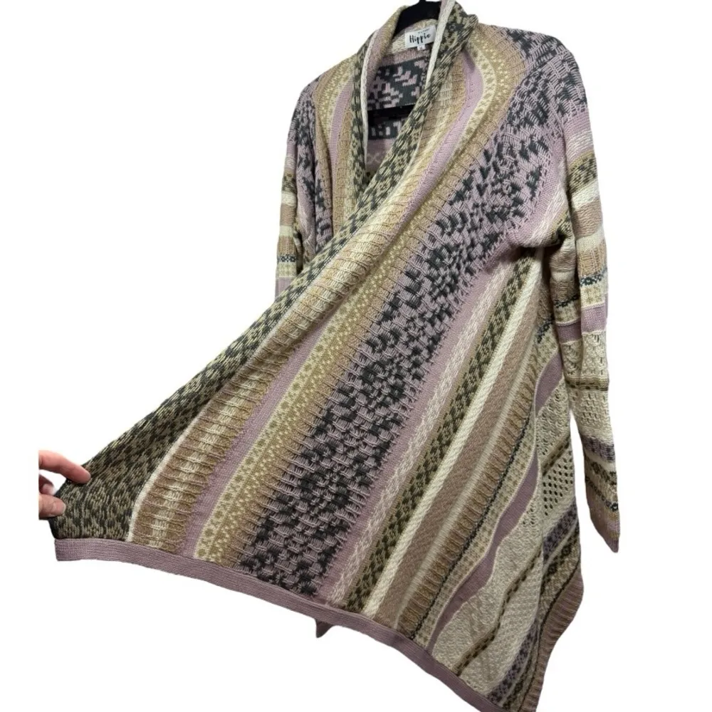 Military Hippie Open Front Drape‎ Cardigan Sweater M - Image 5