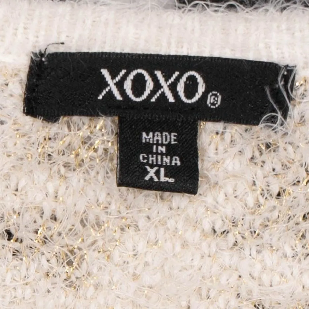 Xoxo Fuzzy Leopard Print Cardigan Sweater XL White Gold Eyelash Long Lurex - Image 4