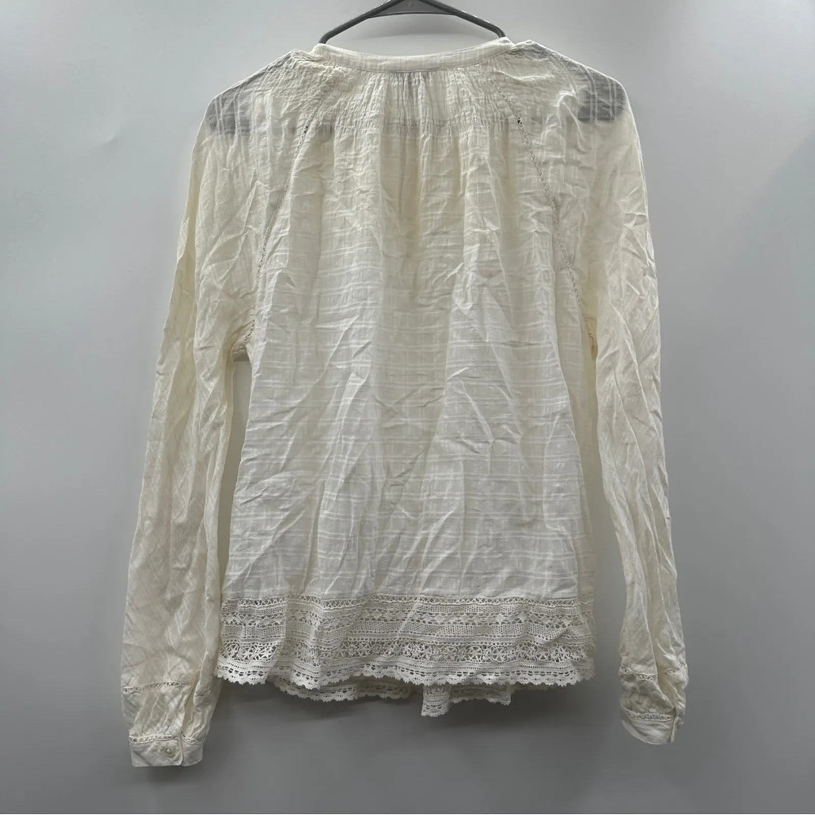 J. Crew Point Sur White Long Sleeve Peasant Top‎ in Windowpane Cotton Voile Sz S - Image 4