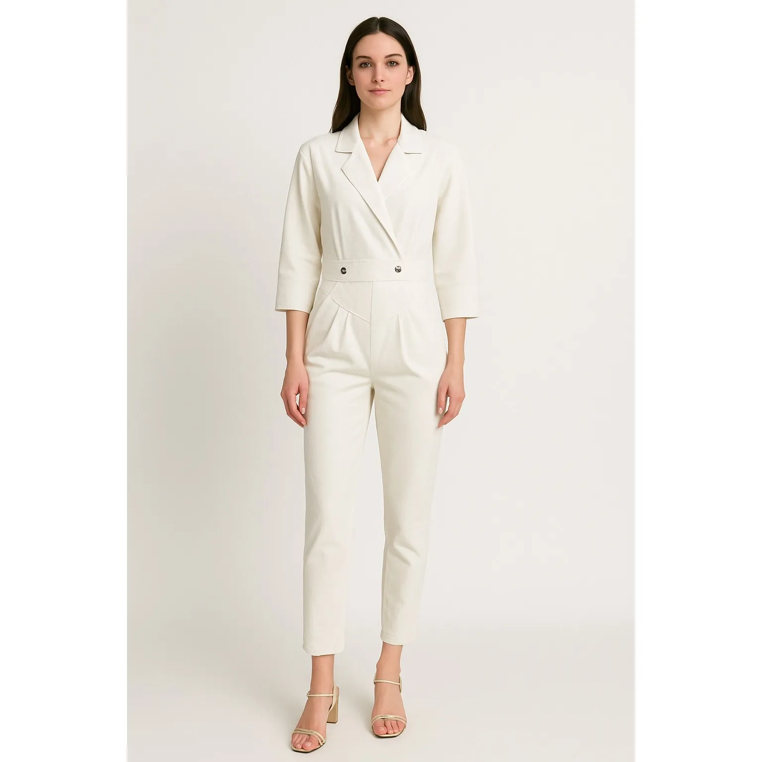 Vintage Venezia Sportswear White Denim Jumpsuit 80s Power Suit Cinched Waist XXS - Image 16