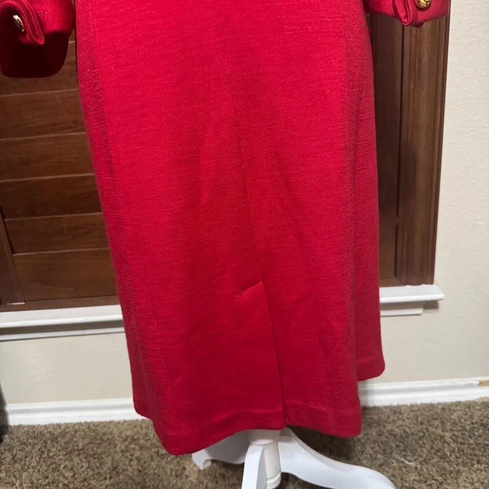 Milly NY Red Wool sheath dress gold chain belt sz M old money classic USA - Image 6