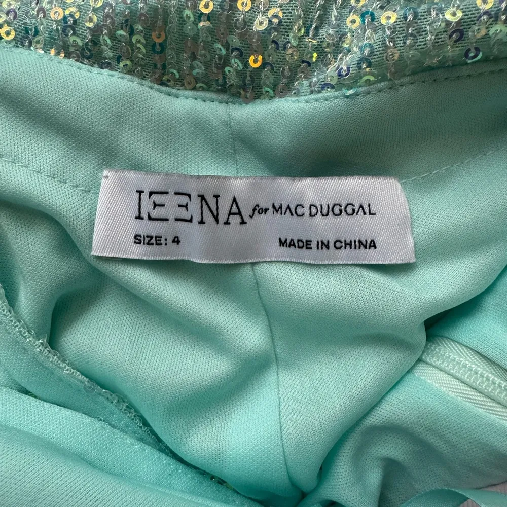 NWT Ieena for Mac Duggal 26990 Blue Sequined One Shoulder Draped Back Gown Sz 4 - Image 10