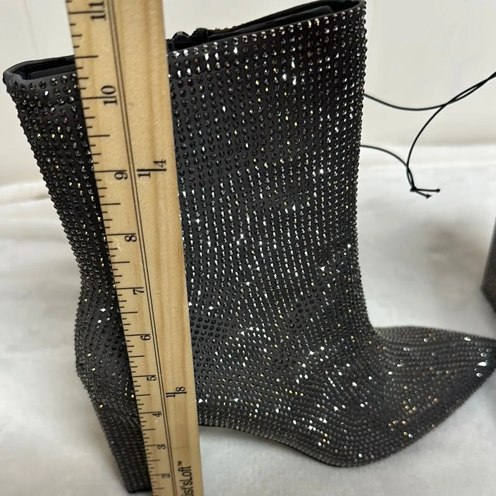 A New Day Silver Gunmetal Grey Ankle Booties with Block Heel and Rhinestones - Image 12