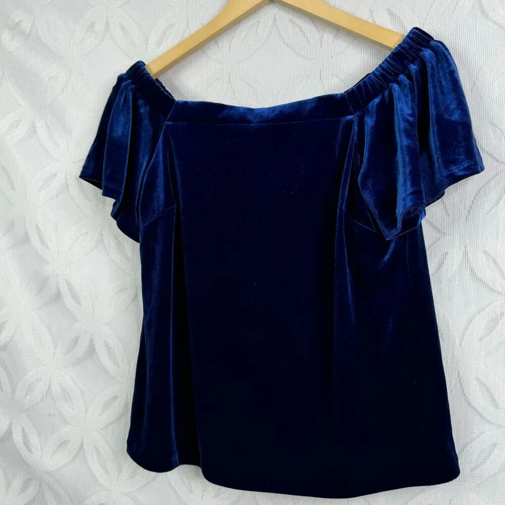 White House Black Market Velvet‎ Off Shoulder Blue Depths Top Size XS NWT - Image 2