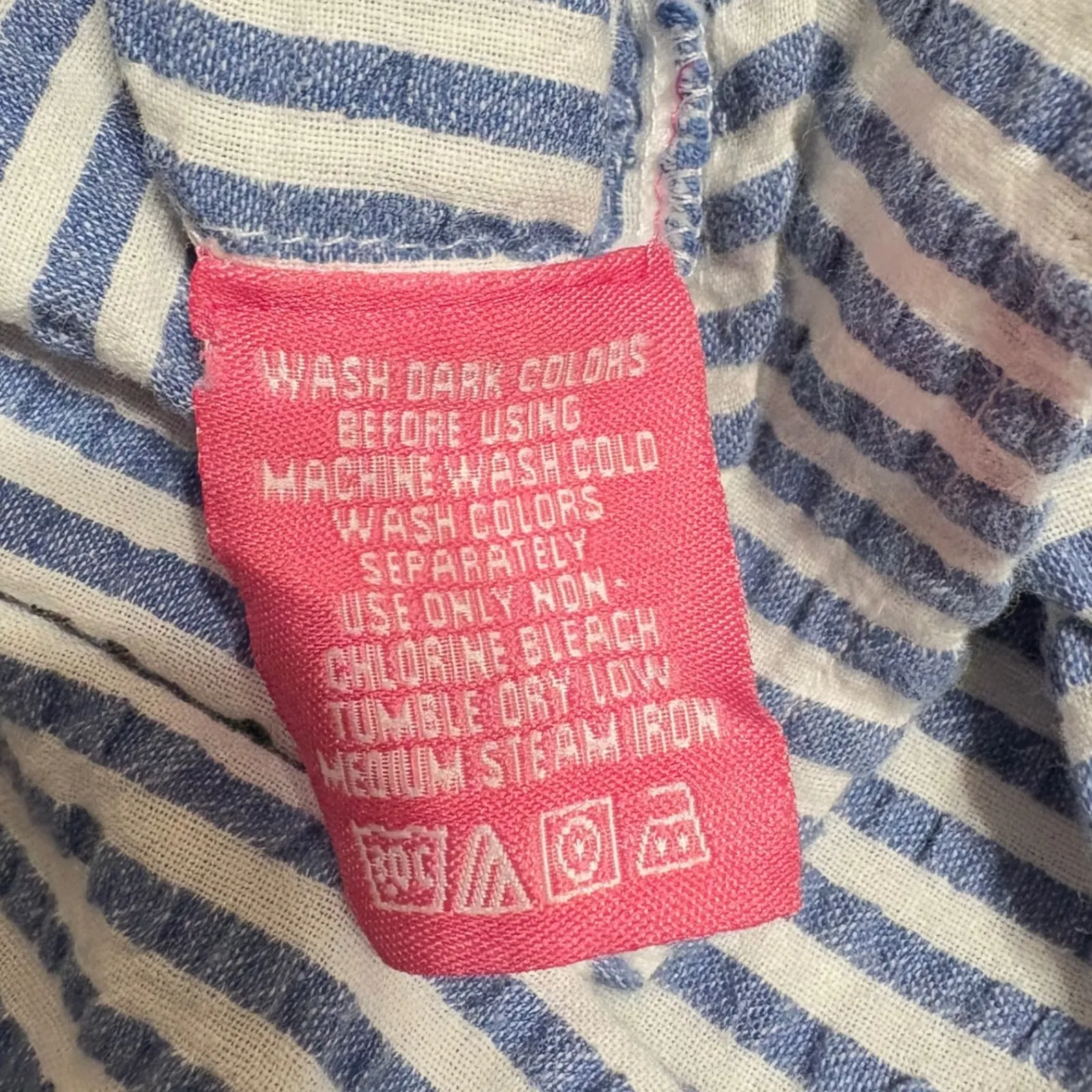 Woman Within Womens Button Top 2X Blue Stripe Seersucker‎ Cotton Coastal Beachy - Image 5