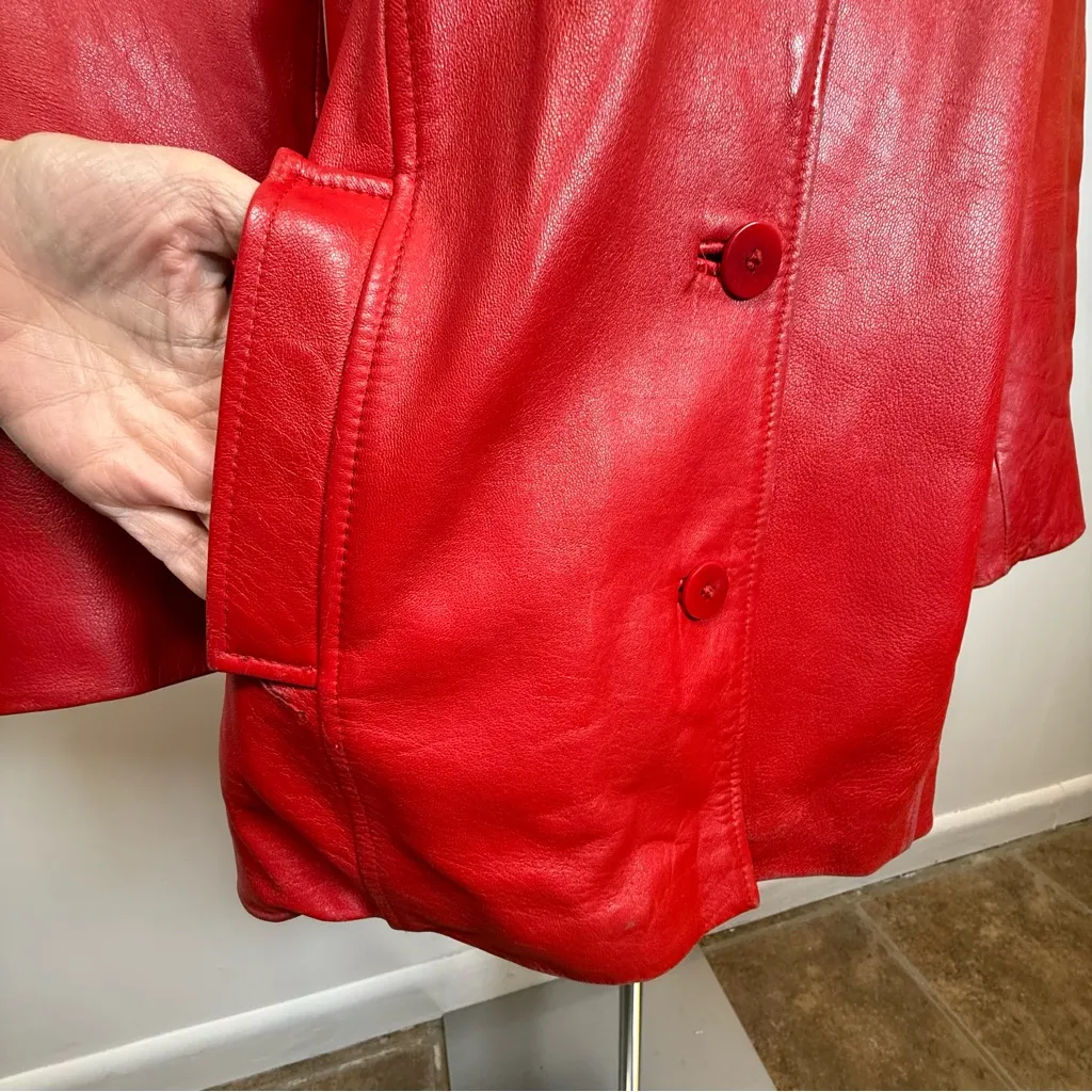 Vintage Studio Retro 80’s Red Leather Jacket Padded Shoulders Womens Size Large - Image 6