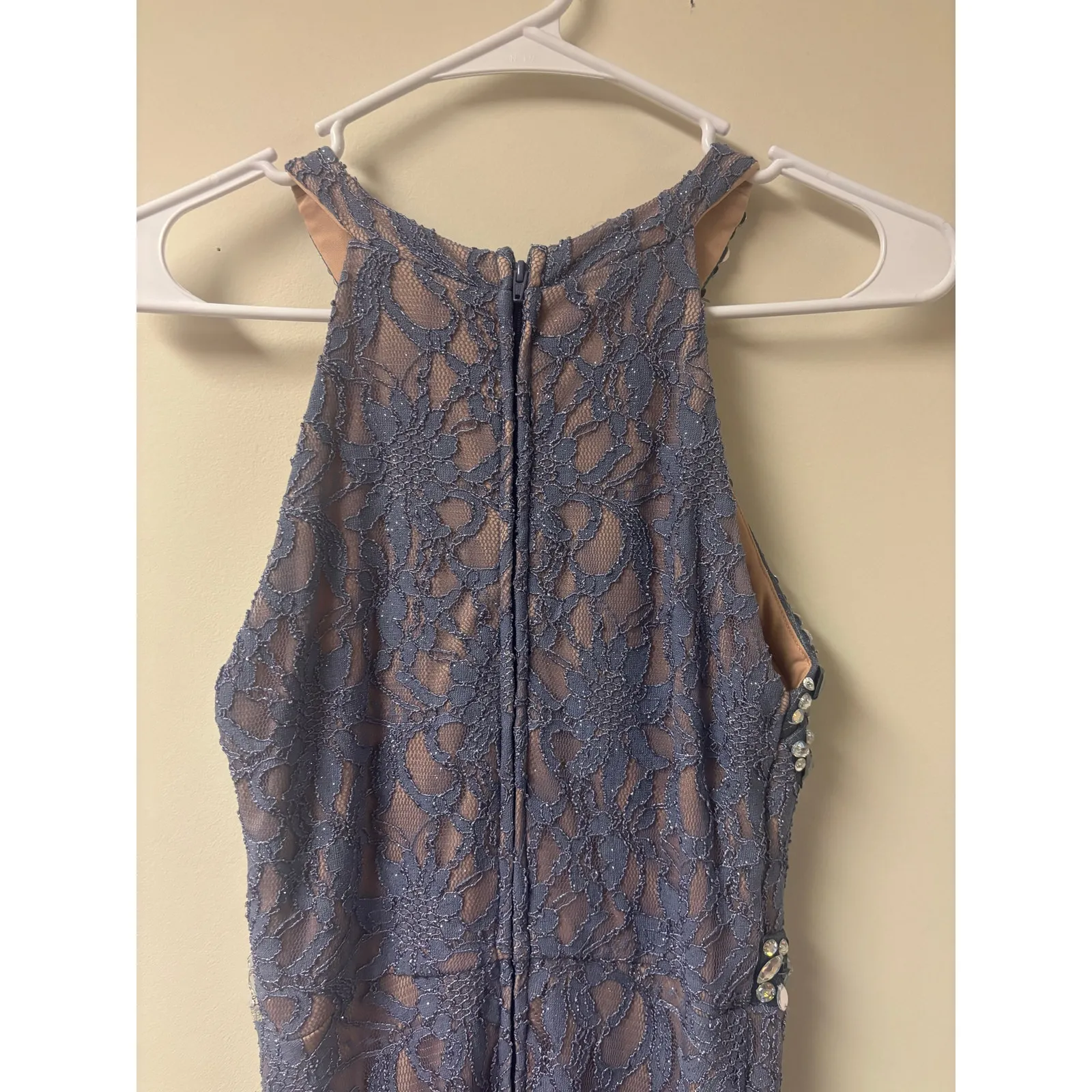 City Studio Maxi Length Blue Floral Lace Sleeveless Formal Dress Prom Wedding Size 10 - Image 4